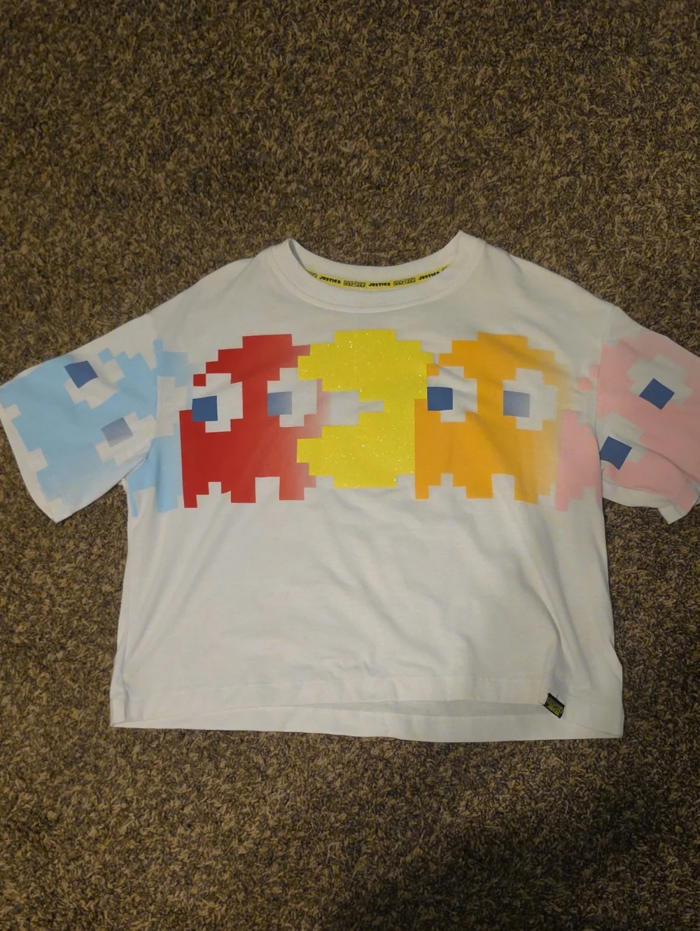 Justice White Tee with Pacman Ghosts